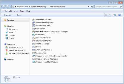 The Administrative Tools window.